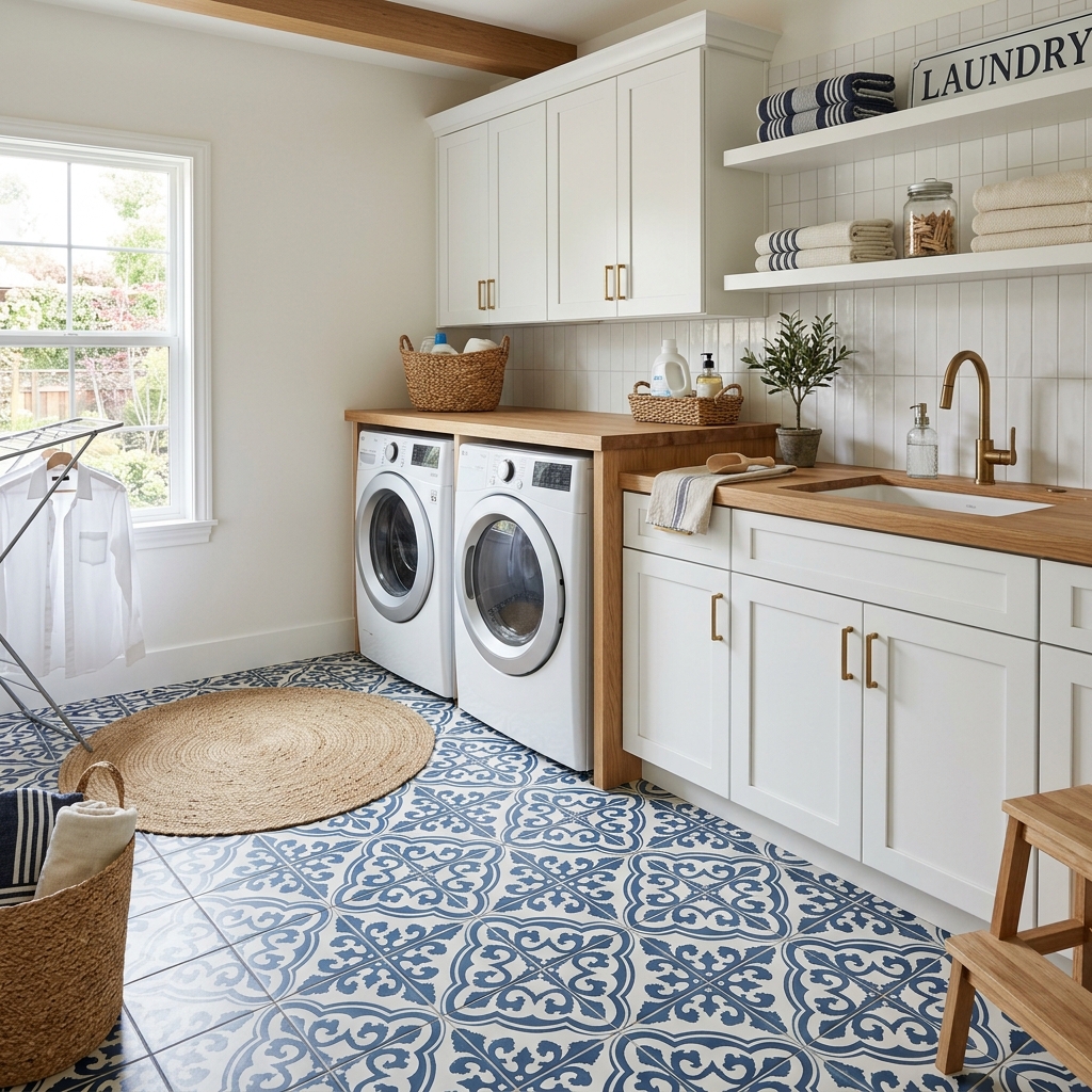 Patterned Encaustic Laundry Floor