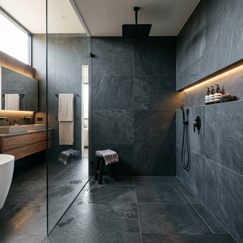 Curbless Slate Shower Suite