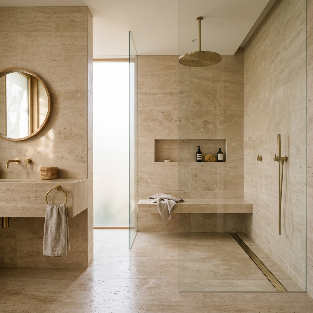 Honed Travertine Shower