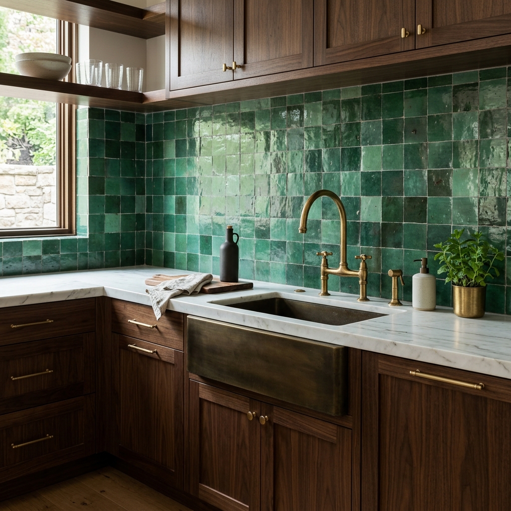 Emerald Zellige Backsplash